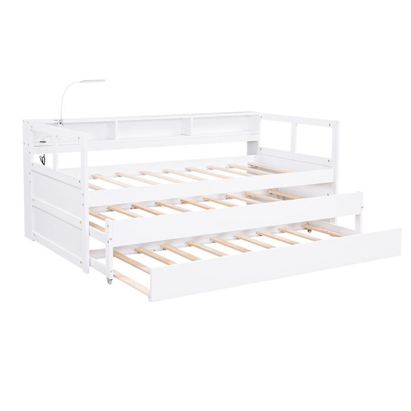 Lit de jour avec lit gigogne, casiers de rangement, conception de chargement USB, Blanc