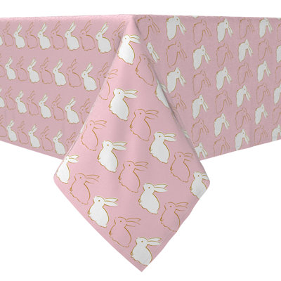 Square Tablecloth, 100% Cotton, 60X60", Golden Outlined Bunnies