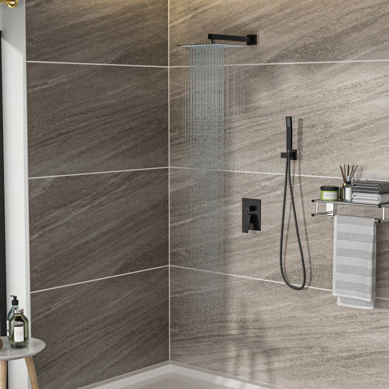 Système de fixation murale double avec pommeau de douche carré - Carré 10 po, bronze huilé