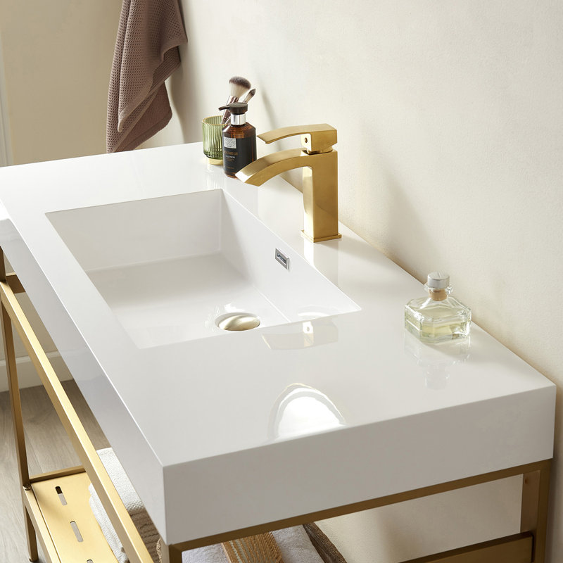 Ensemble de meuble-lavabo simple 48 po Jerrell, Or brossé, Blanc, Blanc