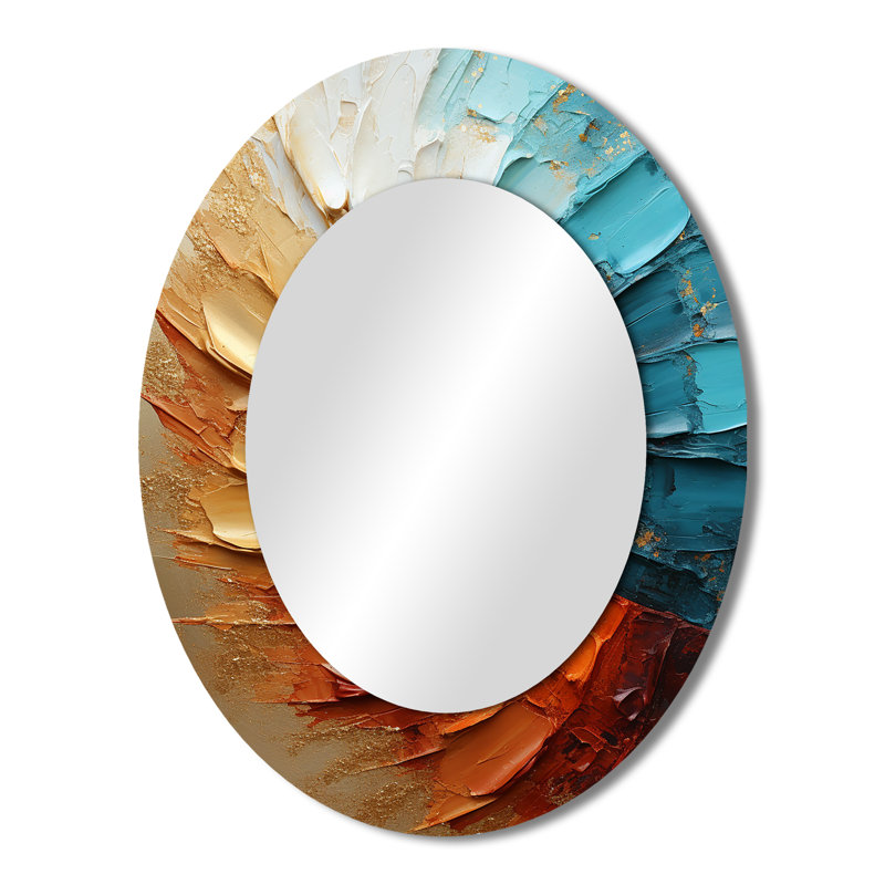 Gold Blue Desert Mirage Spiral - Modern Oval Wall Mirror, 43" x 33"
