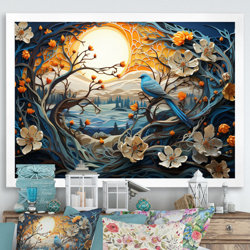 «Winter Frozen Elegance Papercut», reproduction d'art sur toile, Cadre simple blanc, H 24 po x l 32 po x P 1 po