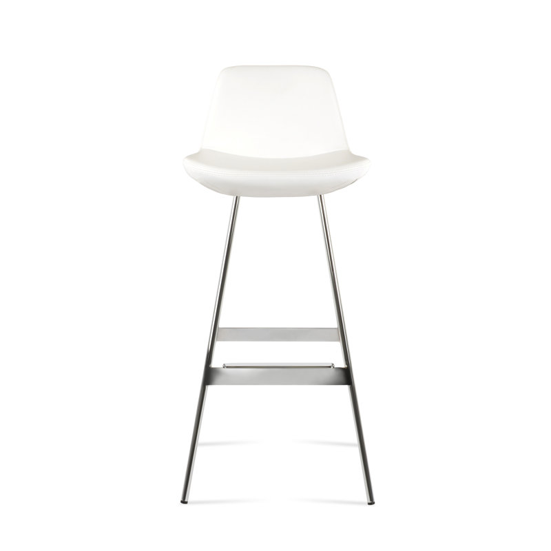 Tabouret Pera Balat, Chrome chrome, Similicuir ppm blanc, Tabouret de comptoir (siège d'une hauteur de 24 p