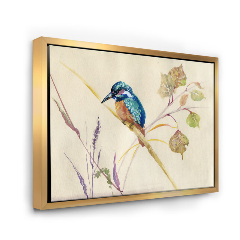 Oiseau martin-pêcheur commun - reproduction sur toile, Toile encadrée d'or, H 30 po x l 40 po x p 1 po