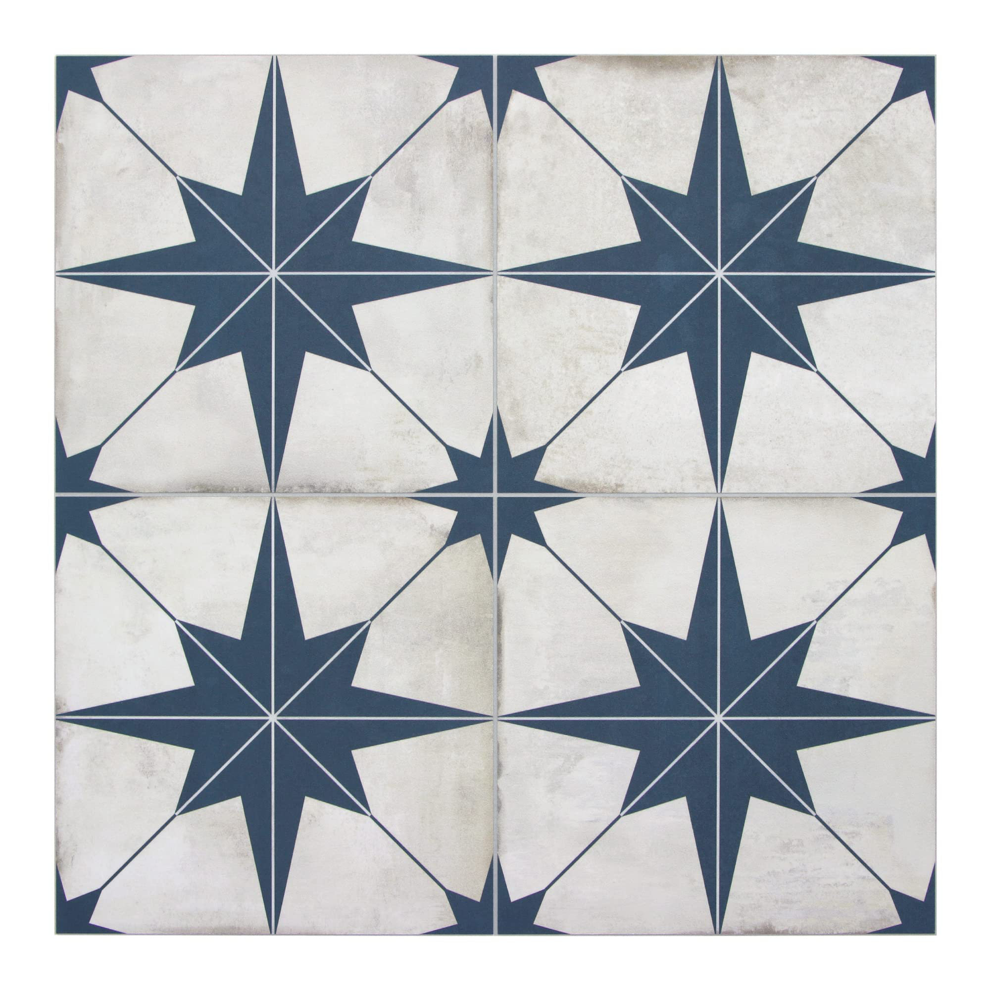 Zeki Shoggy Peel And Stick Backsplash Encaustic Blue Star Patterned ...