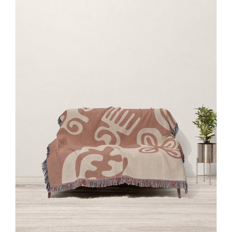 Couverture 100% coton African Tribal, Jeté, Rouille / beige