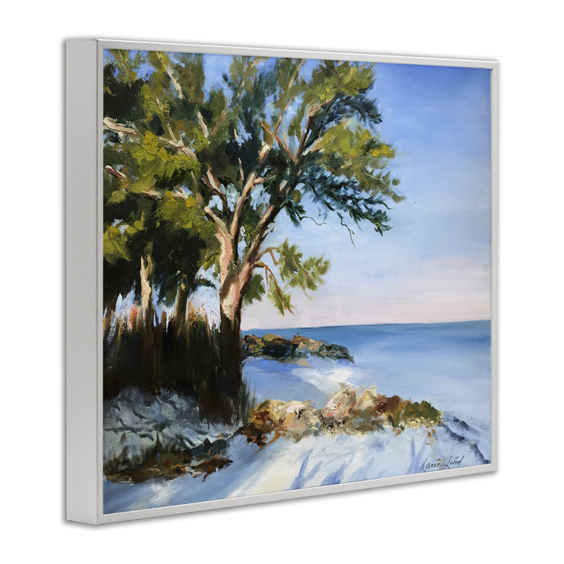 «White Sand Beach», art de la giclée encadrée par Karen Lind, Giclée encadrée blanc bord de mer, H 24 po x l 30 po