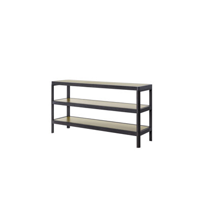 Console avec insert en métal avec 3 niveaux de rangement, style placage, style moderne et doux, noir et incrustations et tablettes, placage