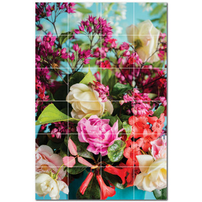 Flowers Photo 6'' x 6'' Satin Ceramic Decorative Mural
