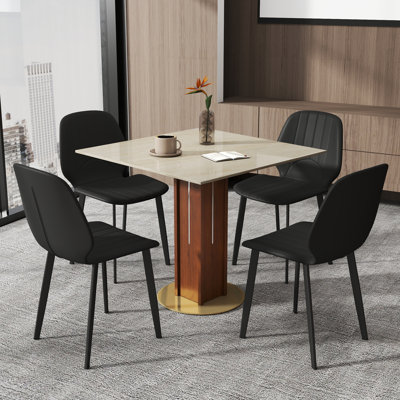 Ensemble 5 pièces de table de conférence carrée en métal fritté avec 4 chaises en cuir
