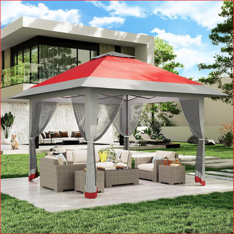 4m x 4m Pop-Up Gazebo, Outdoor Canopy Tent With Mosquito Netting, [Adjustable Height & Spacious] Pop-Up Tent With Double Roof, UV-Resistant Outdoor Gazebo For Back Garden, Patio, Lawn, Garden, Decking (Grey)