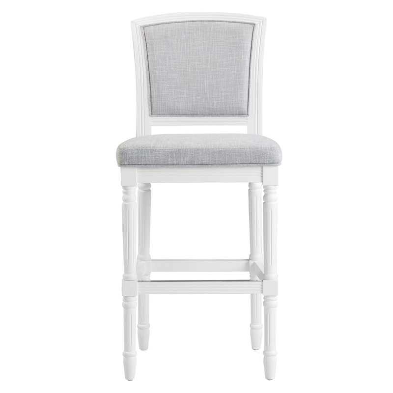 26" Weathered Grey Counter-Height Bar Stool with Grey Upholstered Seat and Back, 1PC, 47.5" H x 21" W x 23" D, Grey, White