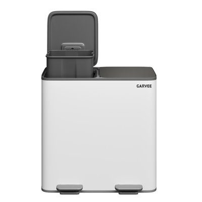 2 x 10.6 Gal (80L) Dual Compartment Stainless Steel Kitchen Trash Can, Step Recycle Bin with Soft-Close Lid, PP Inner Buckets, Gray-White