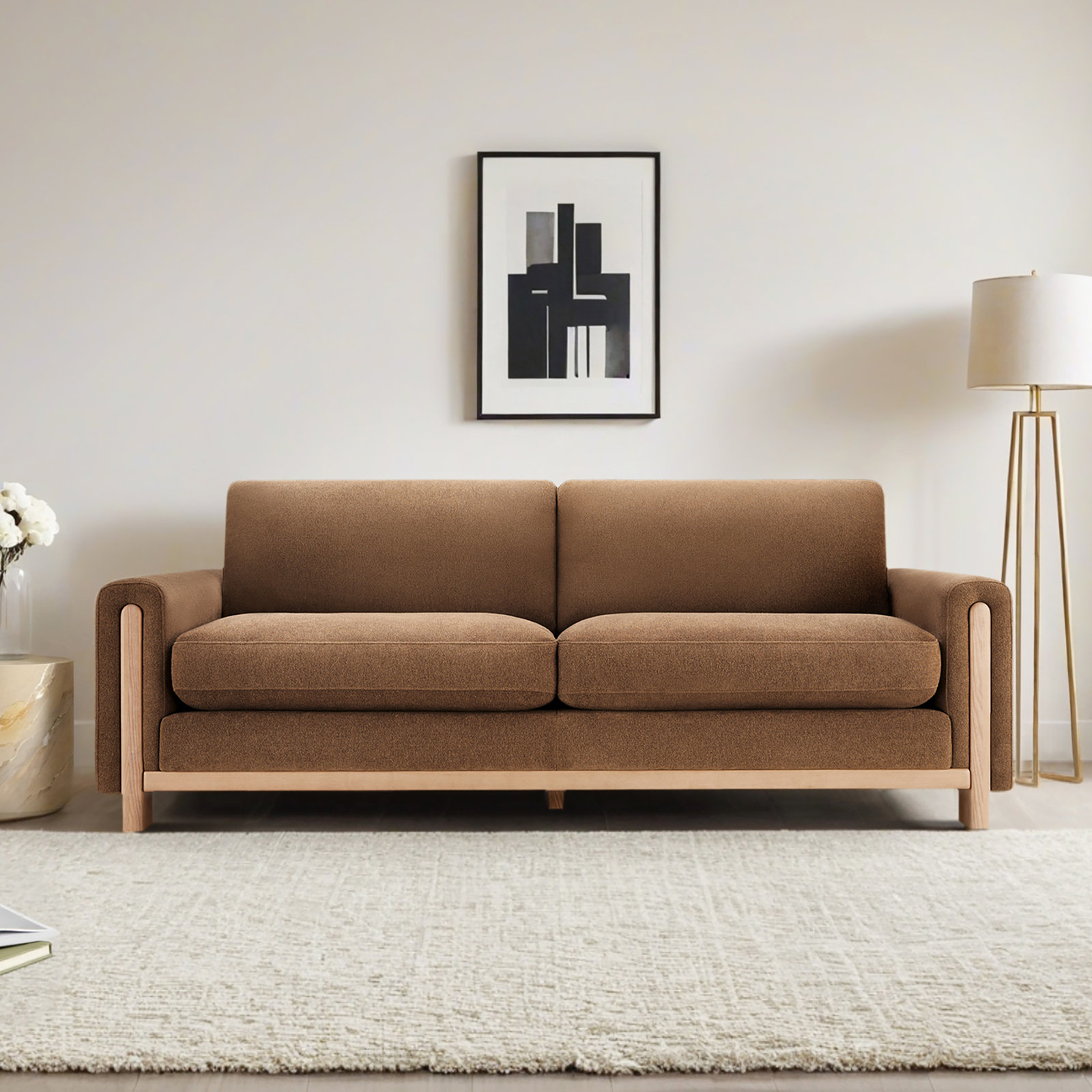 Adika 99" Linen Sofa, Elite Camel Textured Weave