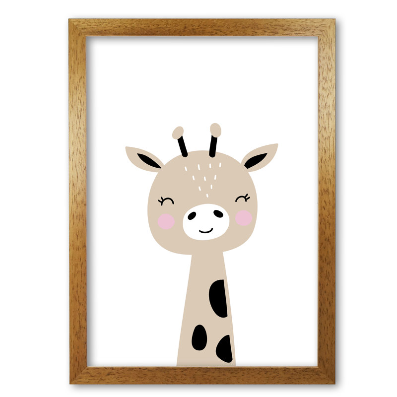 Scandi Brown Giraffe - Print, Honey Oak Frame, 85 cm H x 60 cm W x 5 cm D