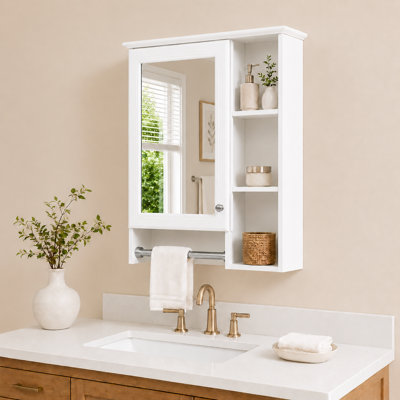 Harmony 24 in. W x 28 in. H Rectangular Surface Mounted Medicine Cabinet with Mirror and Tower Bar in White