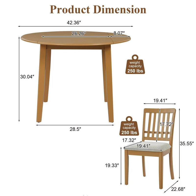 Ensemble repas 5 pièces pour 4 | Table pliante et chaises rembourrées, Marron clair