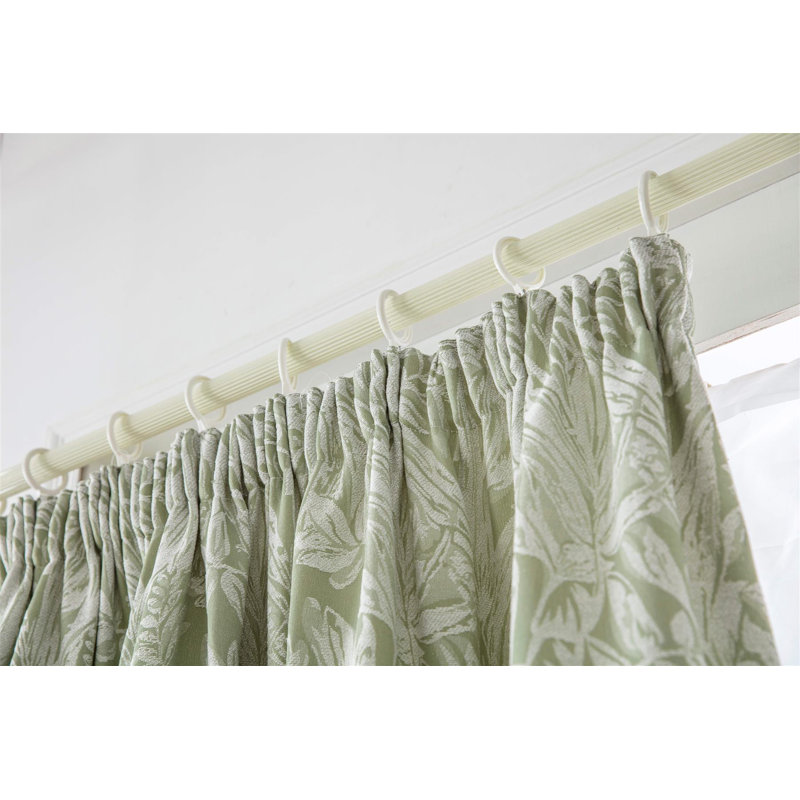 Zamora Chenille Jacquard Pencil Pleat Curtains Pair, Green, 168cm Width x 229cm Drop