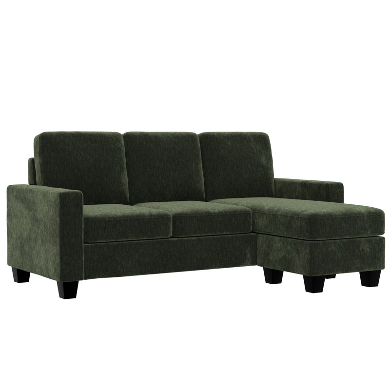 Rickmansworth 78" Wide Reversible Sofa & Chaise with Ottoman, Green Polyester