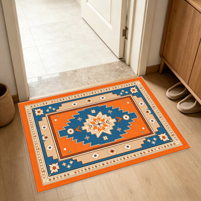 Tapis orange orange à bordure en étoile pour le salon, doux et confortable, convient à toutes les saisons, facile à entretenir, tapis de sol intérieur lavable à la machine, sous la table de ferme convenant à la chambre à coucher, à la salle à manger, au bureau, au balcon, au patio de décoration intérieure