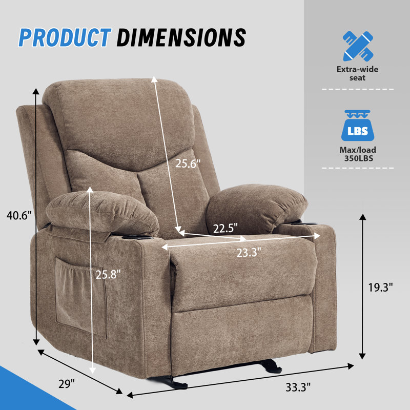 Fauteuil inclinable manuel berçant pour adultes avec fonction de massage Latitude Run®, Café