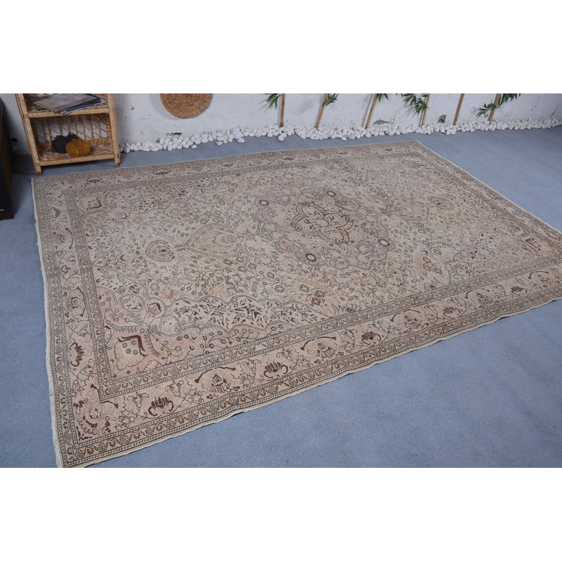 Tapis de luxe brun, tapis marocains, tapis rétro, grands tapis de 6,6 x 6,3 pi, tapis turc