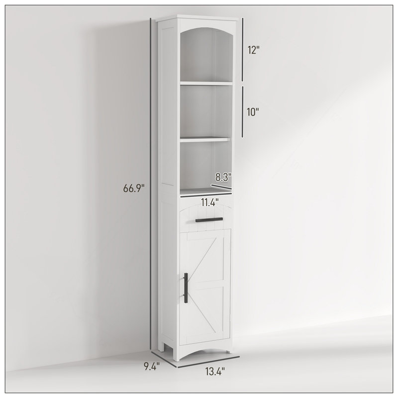 Armoire de rangement étroite étroite avec tiroir et grande salle de bain, Blanc