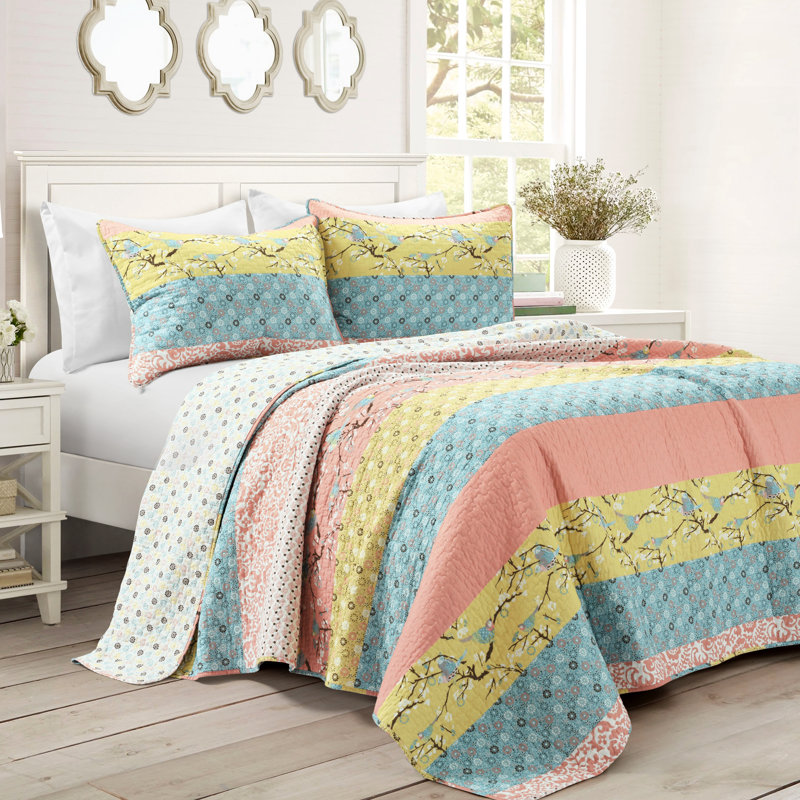 Royal Empire Cotton Reversible 3 Piece Quilt Set, King Quilt + 2 King Shams, Blue