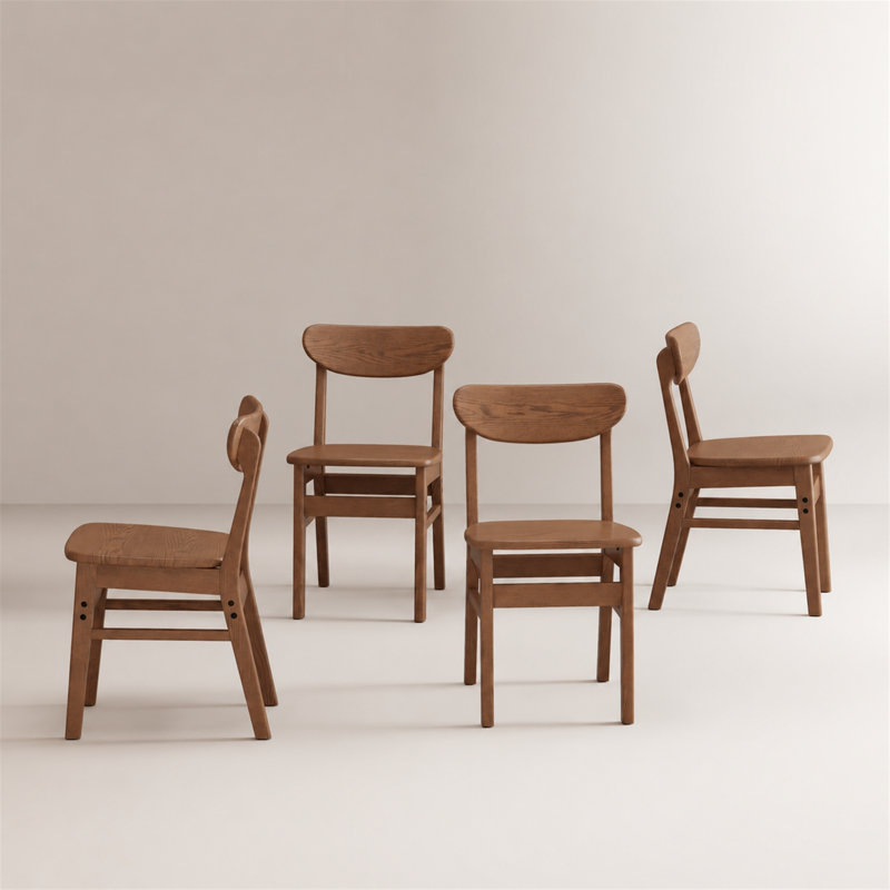  Daniel Minimalist Solid Wood Side Dining Chairs with Curved Back, Set of 4, Brown, Set of 4