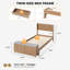 Structure de lit simple en bois de chêne naturel avec banc de rangement intégré au pied de lit, 4 tiroirs, tête de lit, robuste, aucun sommier requis, style Mid-Century moderne-2130104442-2130104440