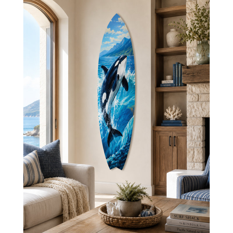Orque, planche de surf murale Orca, décor d'océan côtier pour la plage et les espaces de surf, 4 pi