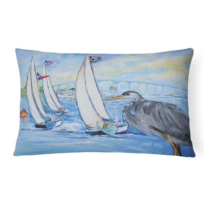 Coussin décoratif intérieur/extérieur bleu héron voiliers chiens river bridge