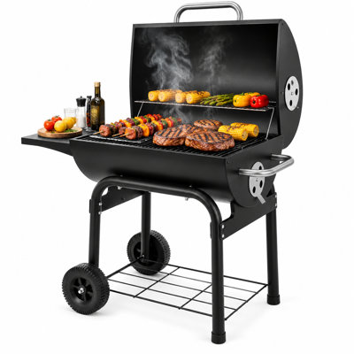 Barbecue au charbon de bois en tonneau avec table d'appoint pliable, barbecue extérieur portatif en acier inoxydable pour la cour arrière, le camping et la fête d'avant-match