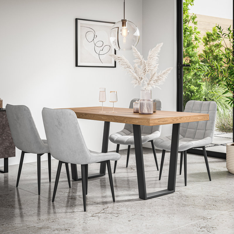 Wapella Dining Set, Oak/Black/Grey, Table, 4 Chairs