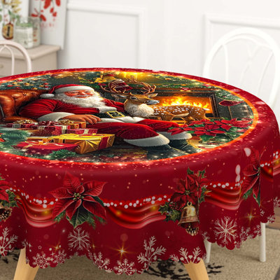 Nappe en polyester lavable à la machine avec motif de père Noël rouge