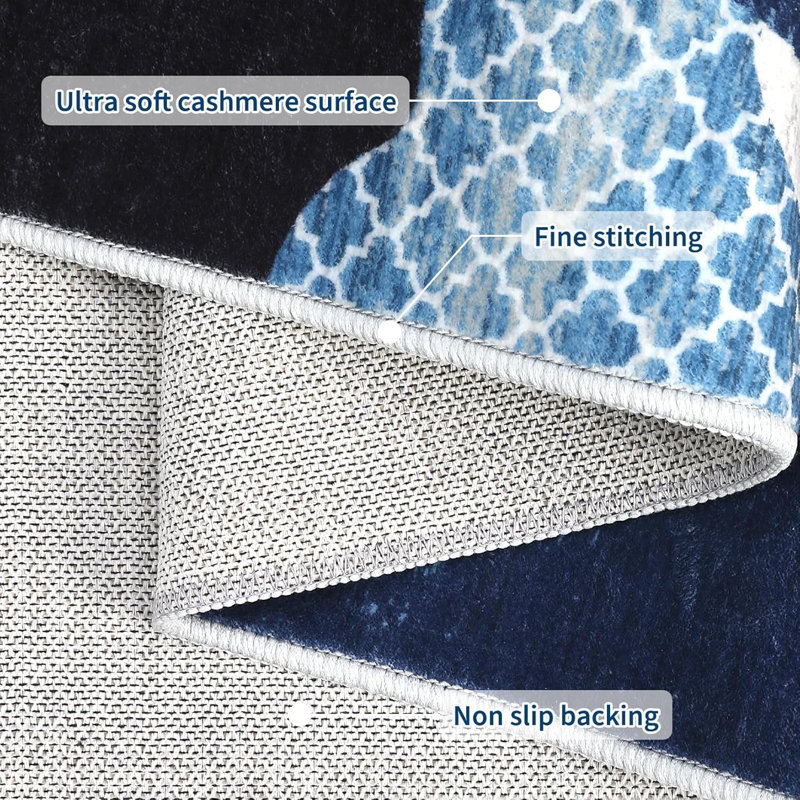 Rectangle Abstract Washable Area Rug, Blue, Rectangle 120 x 170 cm
