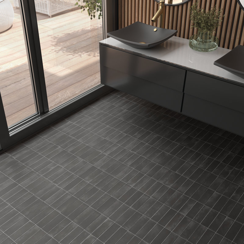 Coco 2" x 6" Porcelain Brick Look Subway Wall & Floor Tile, Black Hat