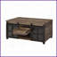 Chêne rustique & amp; Table basse noire avec portes coulissantes en verre - Rangement peu encombrant pour le salon