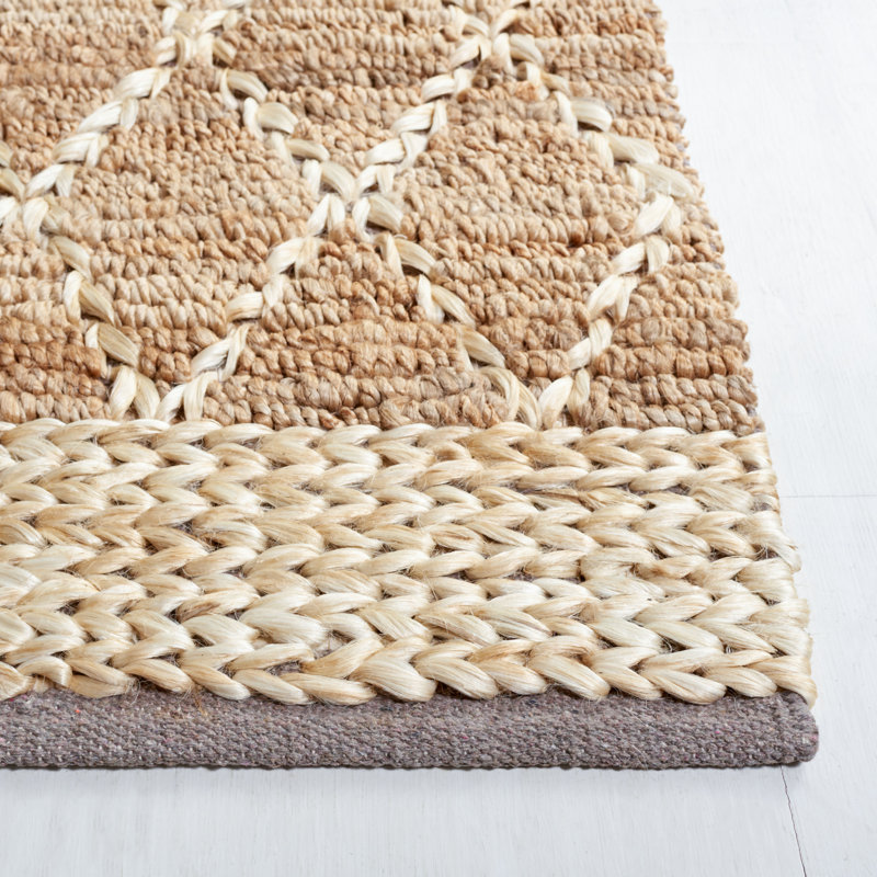 Gascon Natural Fiber Hand Loomed Jute/Cotton Geometric Rug in Natural, Rectangle 2' x 3'