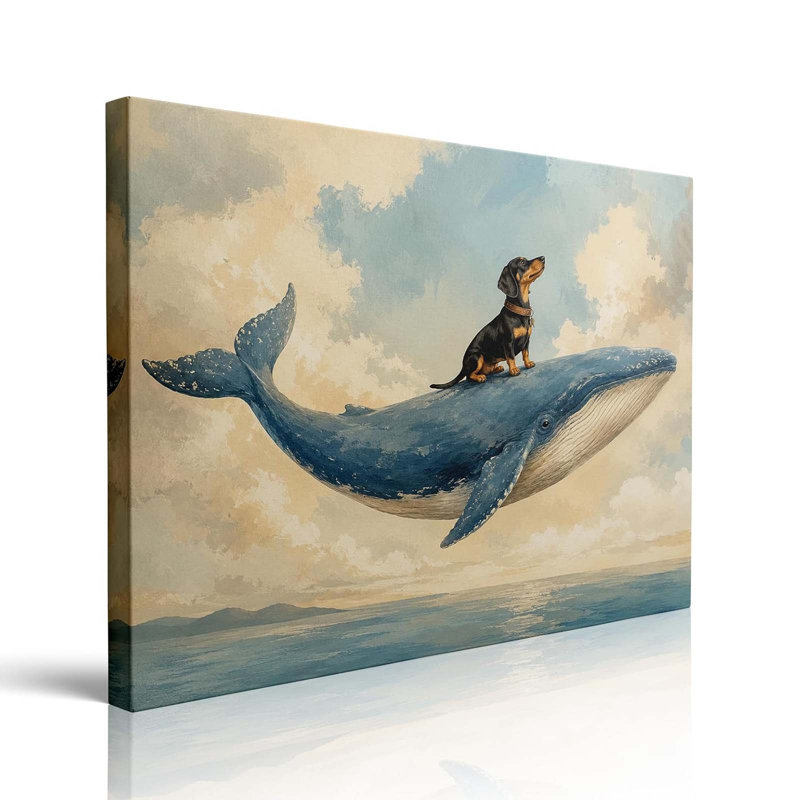 Whimsical Dachshund Canvas Wall Art Framed Whale Sea Dog Decor 30x40cm