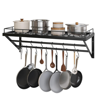 Pot Rack,Kitchen Pot and Pan Organizer with 2 Tier Hanging Rails, 12 S-Hooks, Space Saving,Black