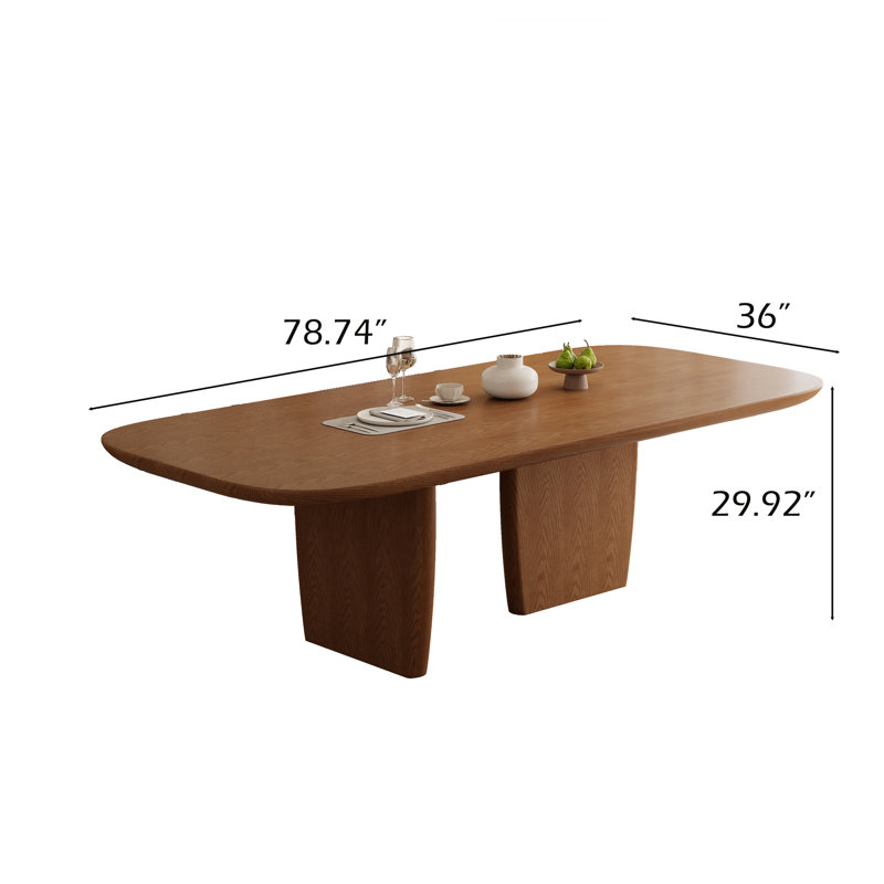 Table de salle à manger 78,74 "moderne, en bois massif pour 6-10, table de salle à manger rectangulaire avec piédestal double pour salle à manger
