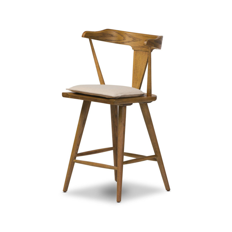 Garth Solid Wood Bar Stool, Bar Stool (29.94" Seat Height), Sandy Oak, Antwerp Natural/Linen Blend