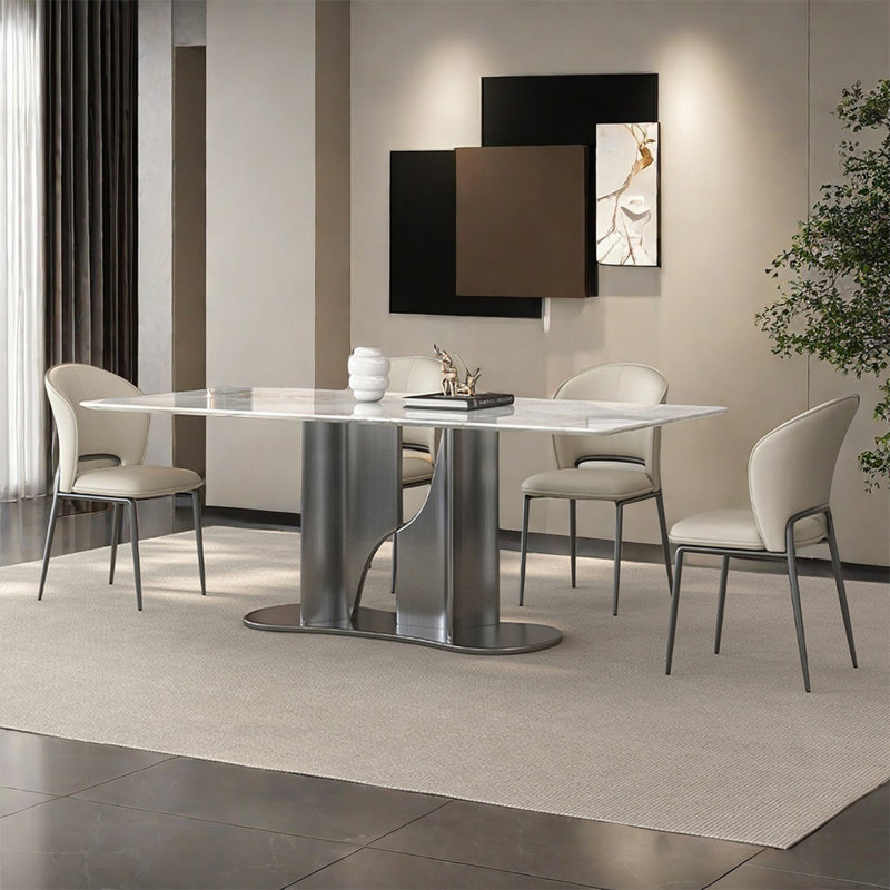 Light Luxury Marble Rectangular Dining Table Sets, 29.5"H x 70.85"L x 35.4"W