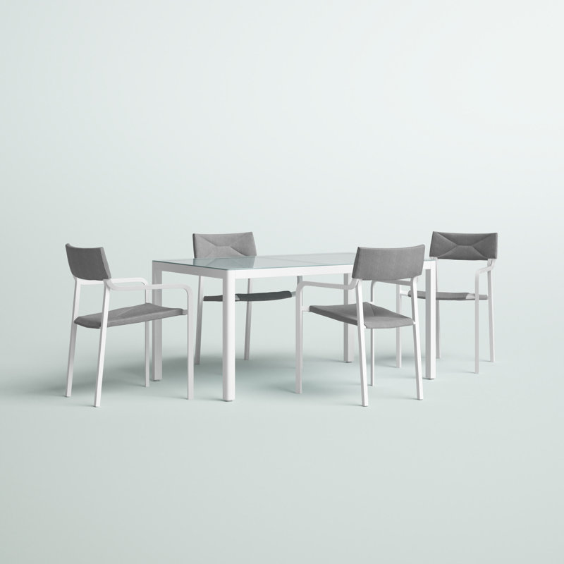 Raleigh Outdoor Patio Aluminum Dining Set with 4 Stackable Chairs, Gray