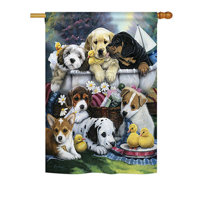 Bath Time Pups 2-Sided Polyester Garden Flag