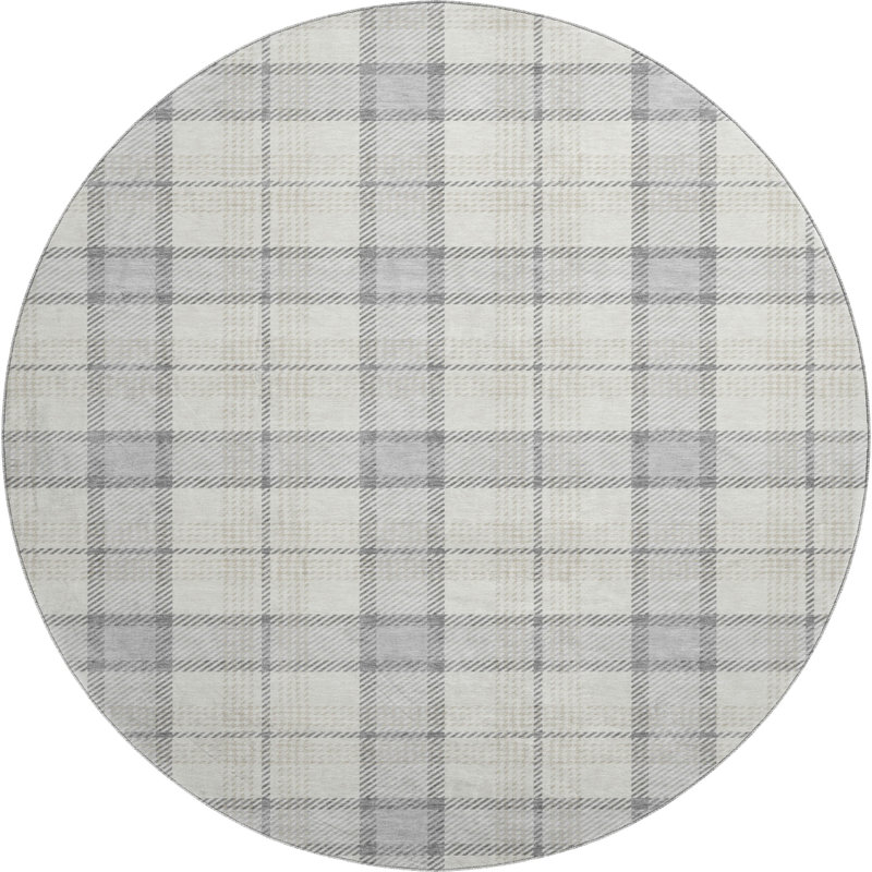 Premium Machine Washable Corum AMF1052 Plaid Rug, Rond 8 pi