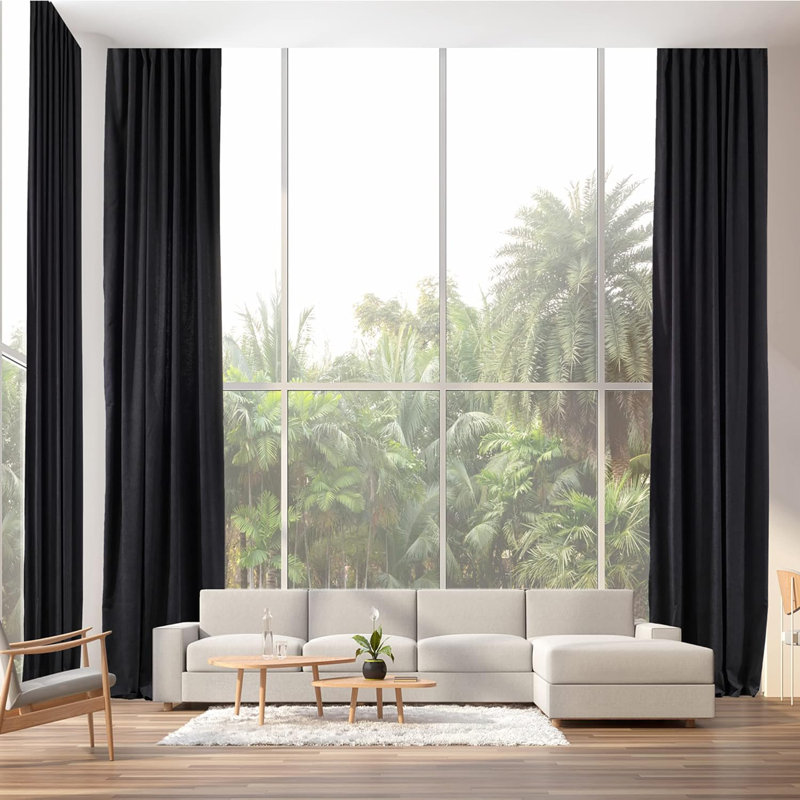 Amoya Velvet Room Darkening Curtain Pair, 52" W x 276" L, Black