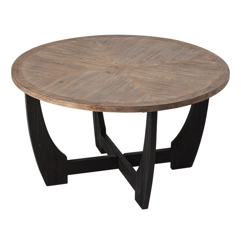 Rustic Round Coffee Table with Distressed Wood Finish and Crisscross Base