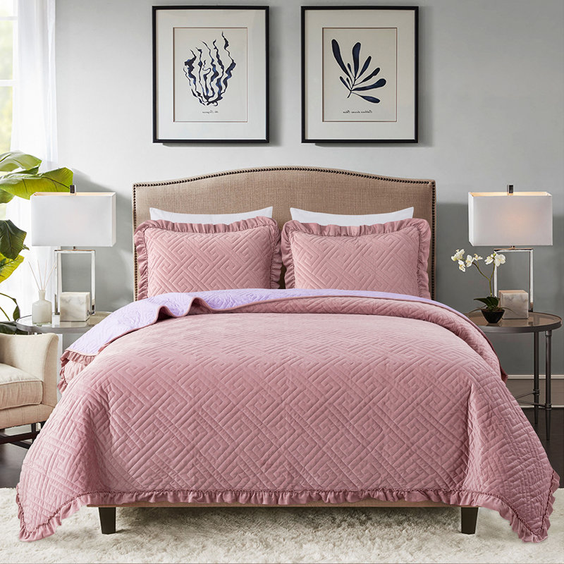 QSM0820210707 Geometric Shapes Bedding, Twin Quilt + 1 Sham, Rose